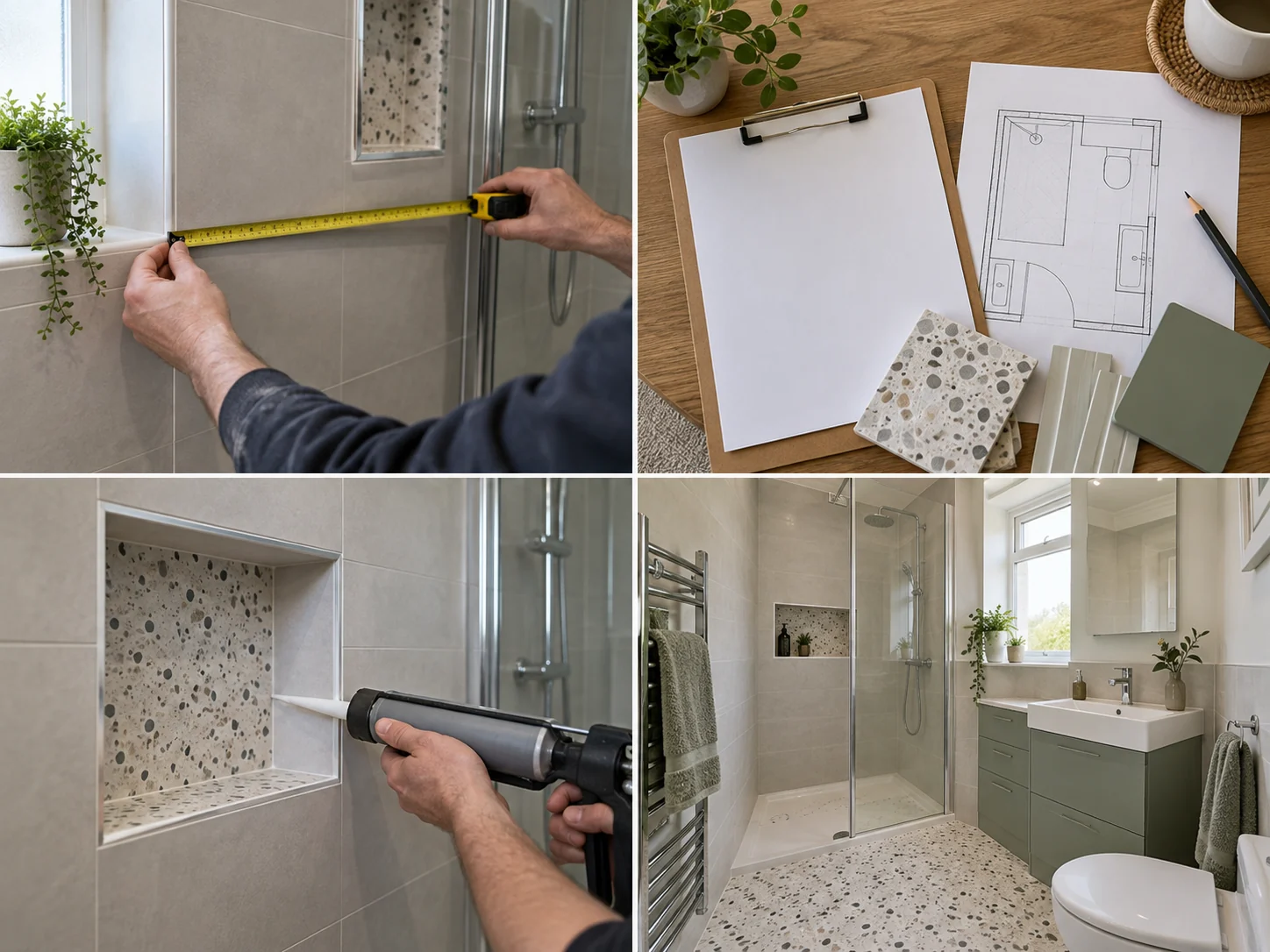 Compact modern shower room with vanity storage